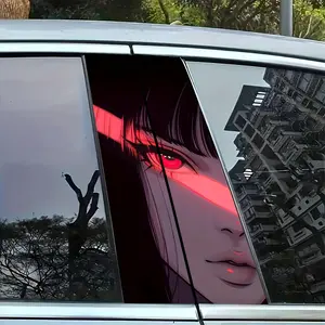 Red Eye Girl 2pcs vinyl Sticker Car door Post Sticker - B post Easy to attach easy to tear Sunscreen waterproof car Gift Car decoration decals make your car special