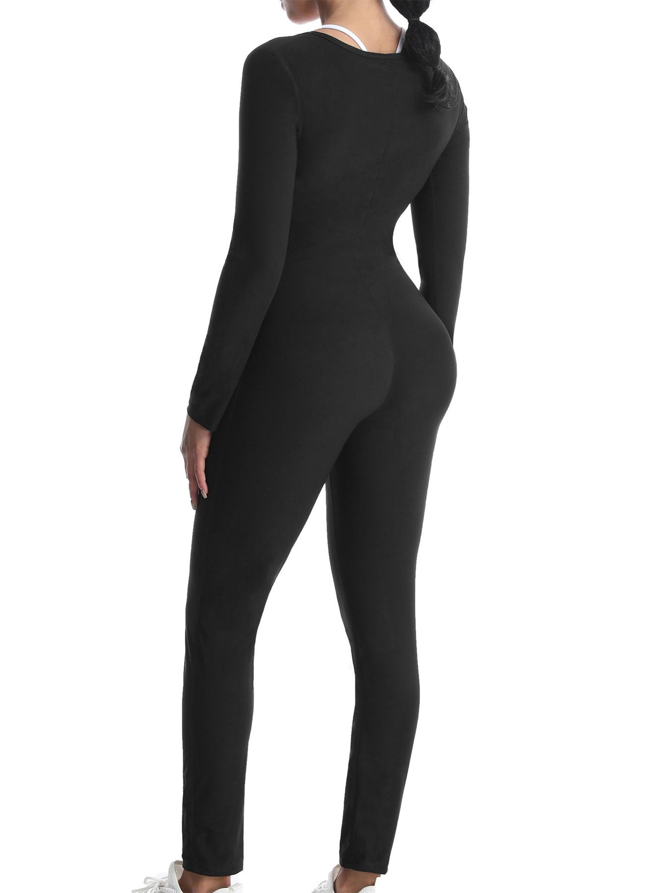 Women's Full Body Sauna Suit, Tight-Fit Above Ankle Sweat Jumpsuit, Tummy Control Jumpsuit, Silver Color, All-Seasons Exercise Wear