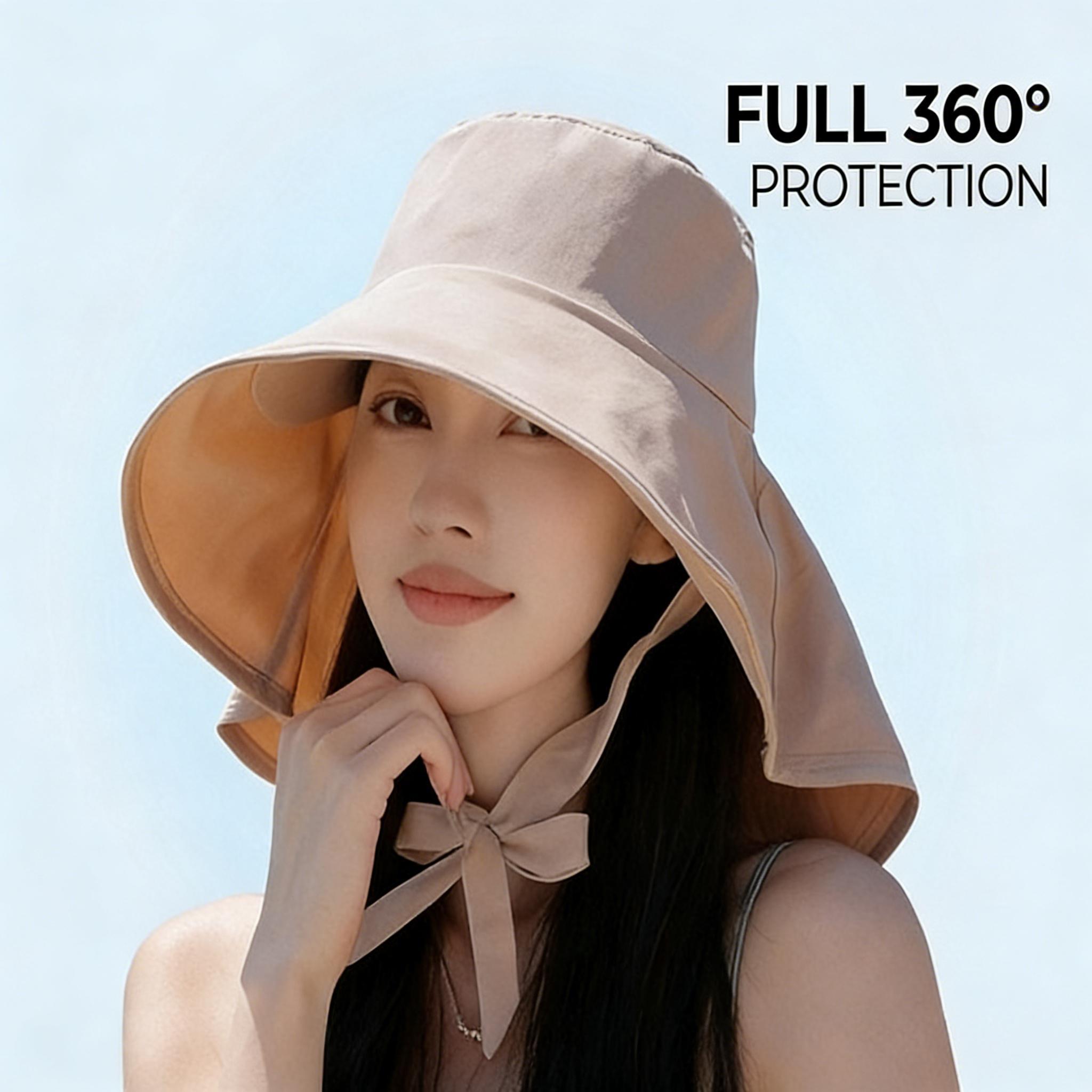 Korean-style wide-brim sun fisherman hat, double-layer quick-dry and water-resistant. Breathable outdoor shawl cap ideal for travel, camping and hiking, lightweight and comfy.