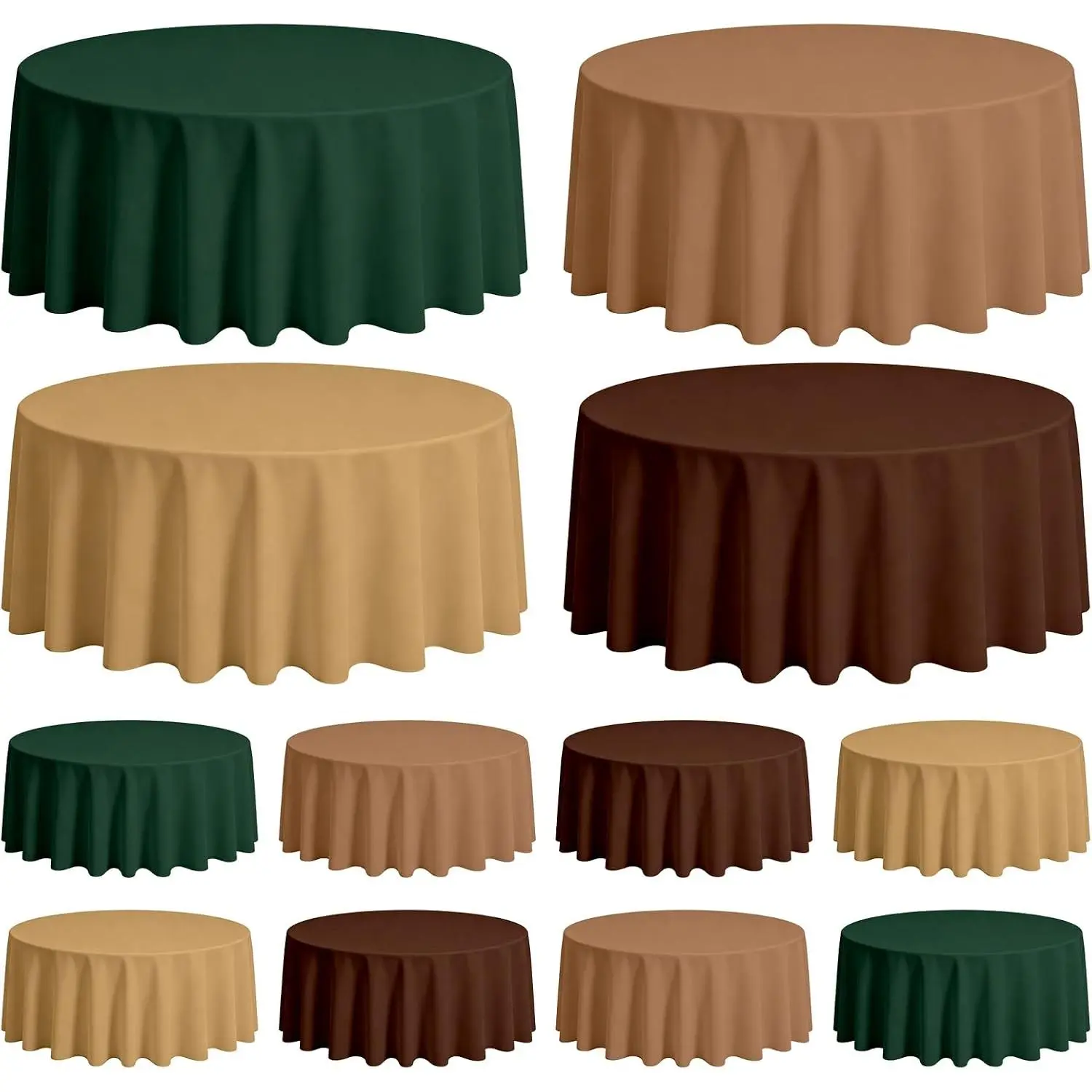 Whaline 12Pcs Woodland Themed Plastic Tablecloth Round Green Brown Table Cover 4 Colors Waterproof Table Cloth for Birthday Baby Shower Party Decoration Supplies, 84 Inch