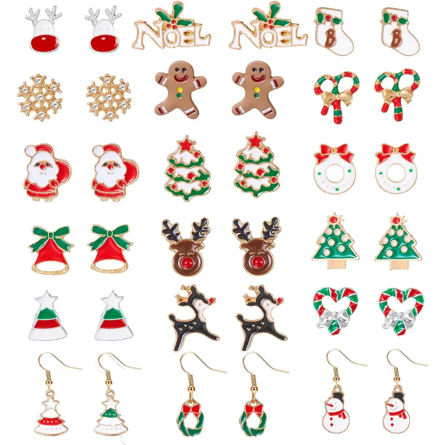 17 Pairs Christmas Earrings Set for Women Xmas Holiday Dangle Earrings Bulk Pack with Santa Tree Snowman Reindeer Bells Winter Collection  Party