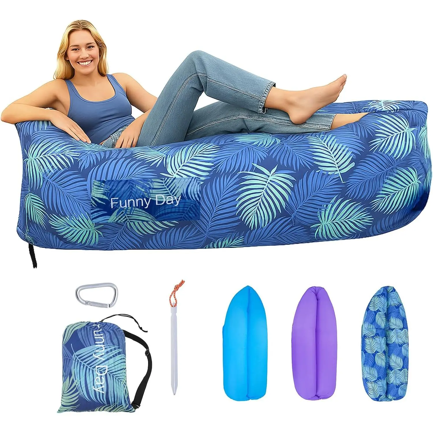 Inflatable Lounger, 210T Polyester air Sofa, Inflatable Couch for Camping, can Withstand 450 lbs air Chair, Pocket and Matching Bag, Convenient Beach Blow up Couch,Ideal Outdoor Gifts for Adults