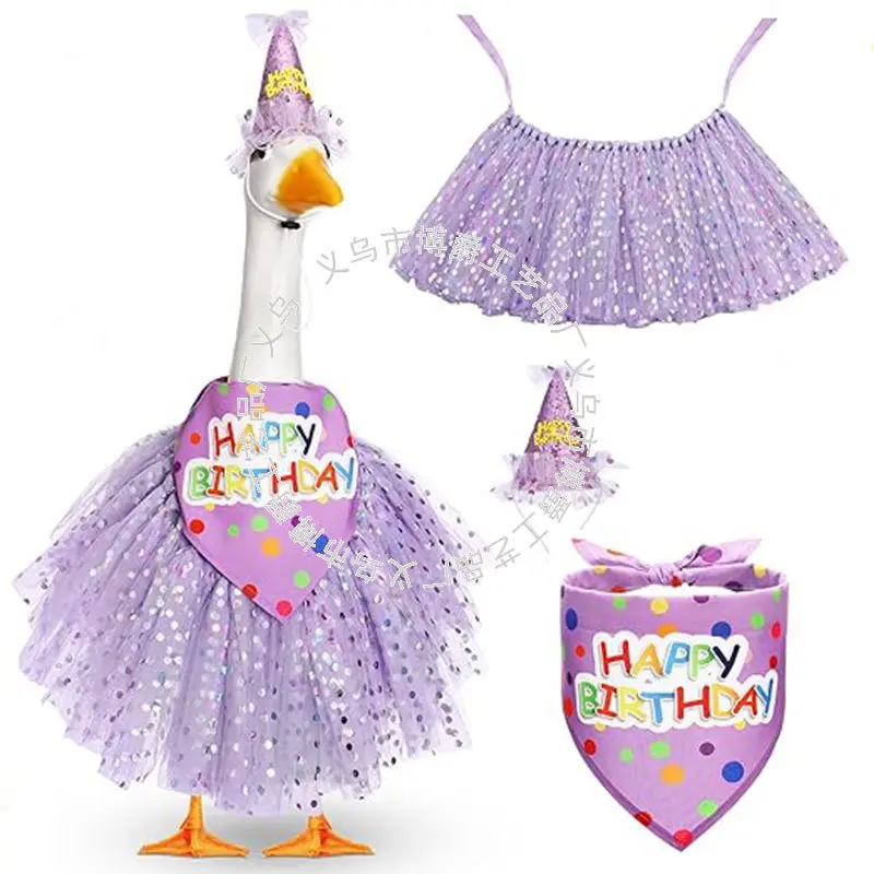 Cross-border pet goose birthday party costume, big white goose birthday tulle dress, bandana, hat set, pet dog supplies