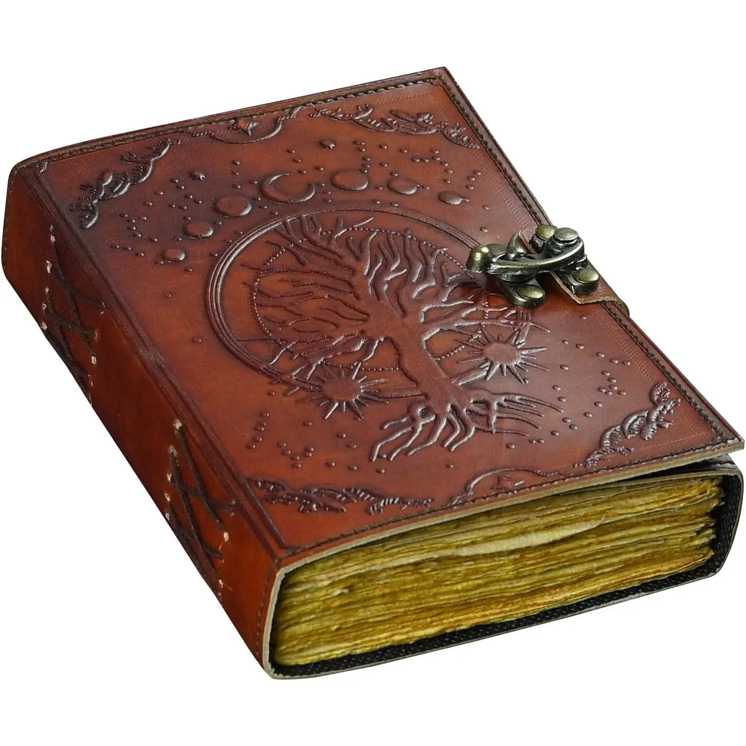 Tree of Life Leather Bound Journal Book of Shadows Grimoire  Journal Blank Spell Book of Spells  Gifts  &  Supplies  & Pagan Decor Witchy Gifts (7X5 Inch, Brown)