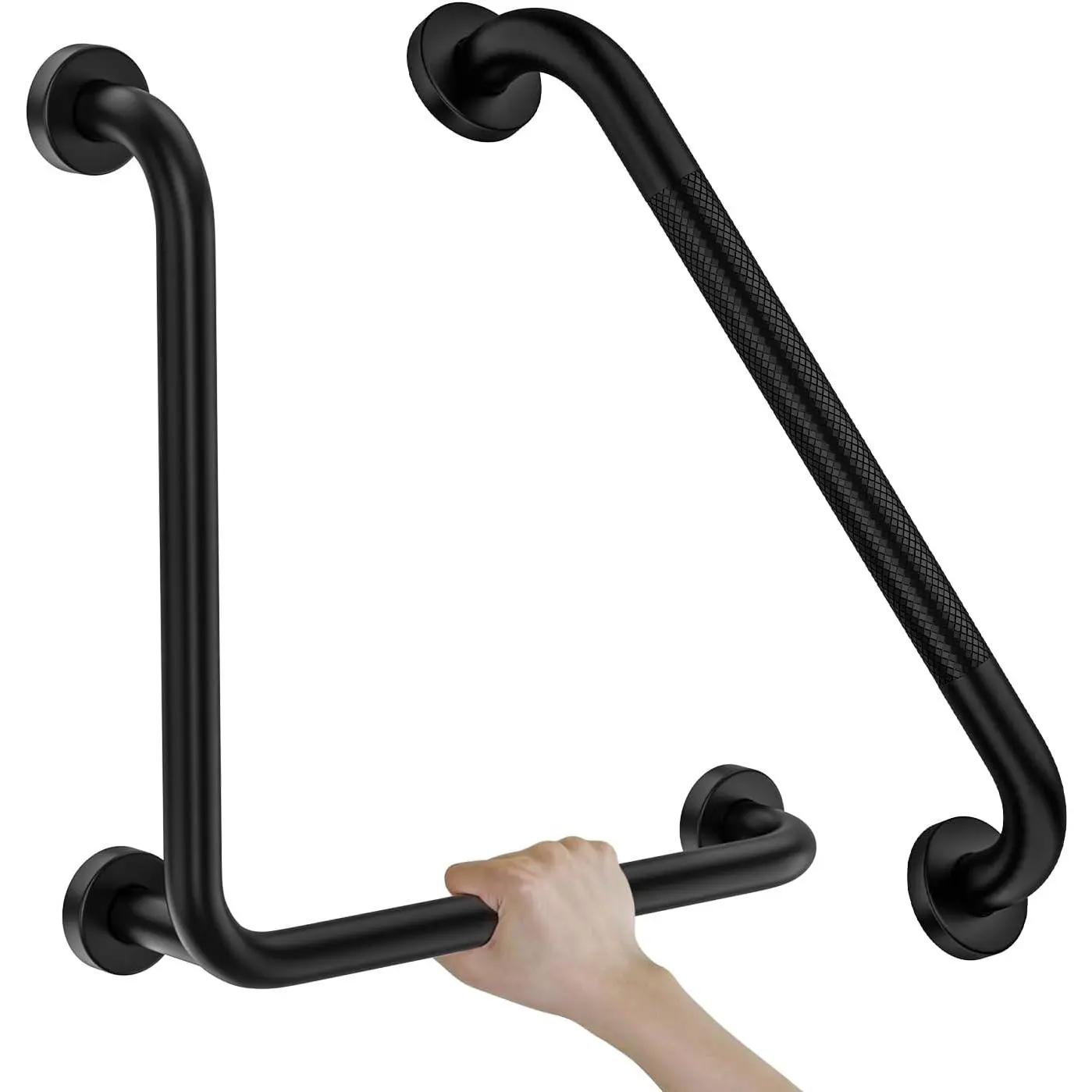 Black Angled Grab Bar 16x16 Inch, L-Shaped Grab Bar for Bathtub and Shower | 1.25" Diameter, Stainless Steel Safety Grab Rail, Bathroom Handrail 90 , Handicap Support Bars for Toilet, Wall Mounted