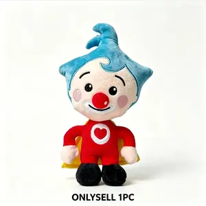 Plim Plim Clown Stuffed Plush Toy, Soft Cartoon Character Doll with Yellow Cape & Red Heart, Cute Plush Gift for Kids and Fans