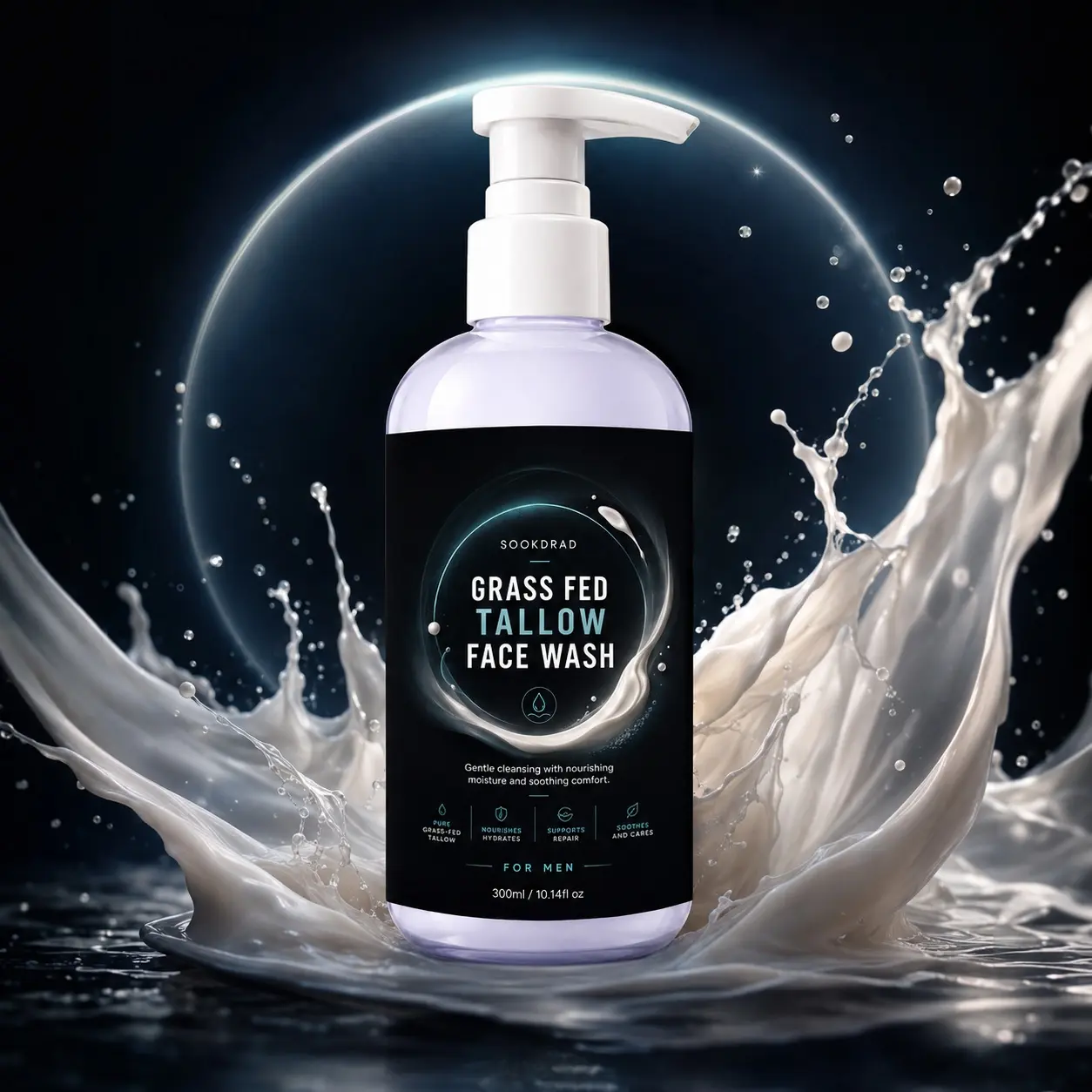 Grass Fed Tallow Face Wash, Grass Fed Tallow, Gentle Cleansing, Nourishing Moisture, Soothing Comfort, Face, For Men, 10.14fl oz, 300ml