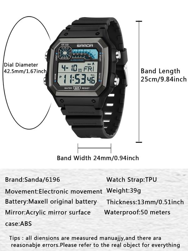 Men's Sporty Digital Watch, Fashion Digital Watch with Luminous Dial & Alarm Function, Waterproof Watch with Digital Display for Men, Fashionable Waterproof Watch