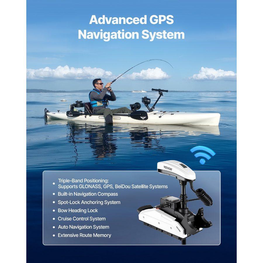 VEVOR Electric Trolling Motor, 55lbs Thrust with GPS, 10-Speed Bow Mounted Saltwater Outboard Boat Motor with Remote Control LCD Battery Indicator, for Kayaks, Fishing Boats, 36-Inch Shaft