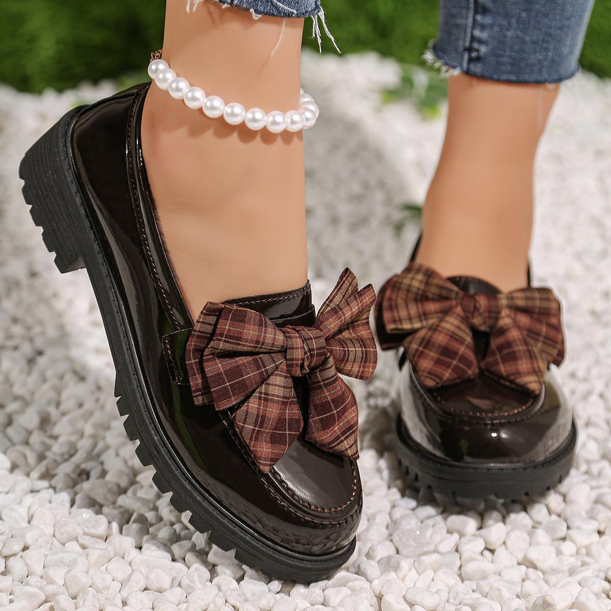 Womens Loafers Shoes Bow-knot Platform Chunky Penny Loafer Lug Sole Comfortable Slip On Work Office Business Casual Dress Shoes