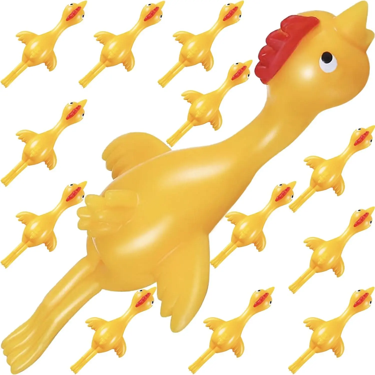 Easter Chicken Slingshot 12-Pack Easter Basket Stuffers Essentials Egg Fillers Funny Gag Gifts for Kids Party Favors Bulk, Mini Flying Rubber Chicken Toys for Kids Age 3-5-7 4-8-12 Year Old Boys Teensfidget toys