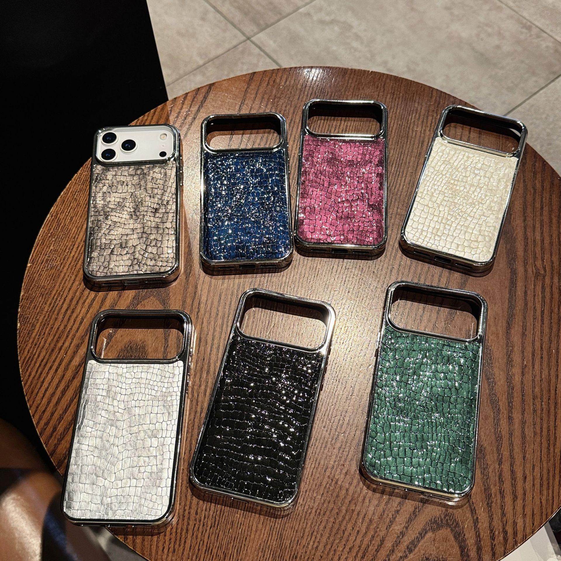 Premium Glossy Crocodile Patterned Electroplated Smartphone Case for IPhone 17 17air 16 15 Shockproof Cover