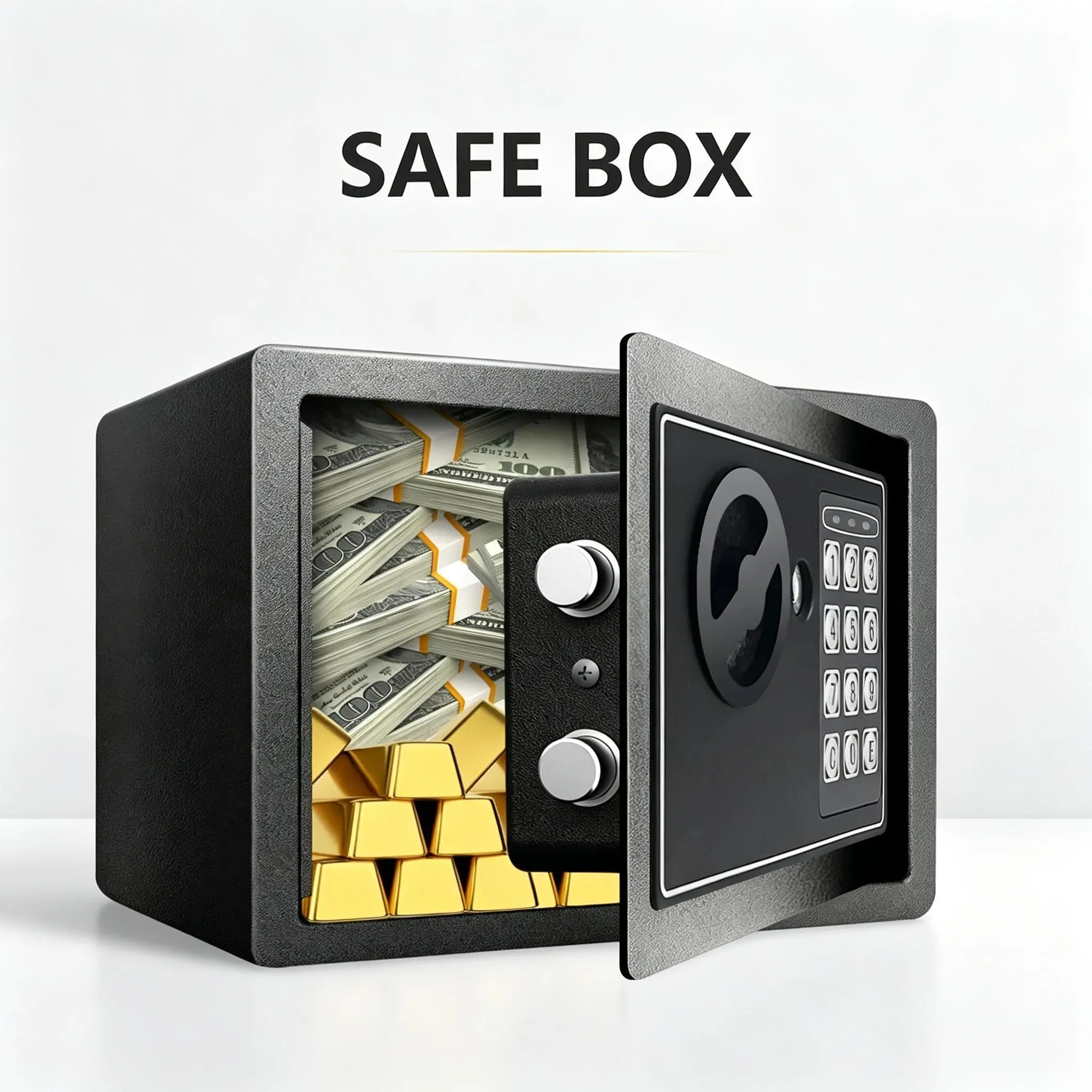 Black Digital Security Lock Box - 0.23/0.44 Cu Ft Mini Storage Box with Dual Access Keypad Code & Keys for Car Interior, Home Valuables Protection