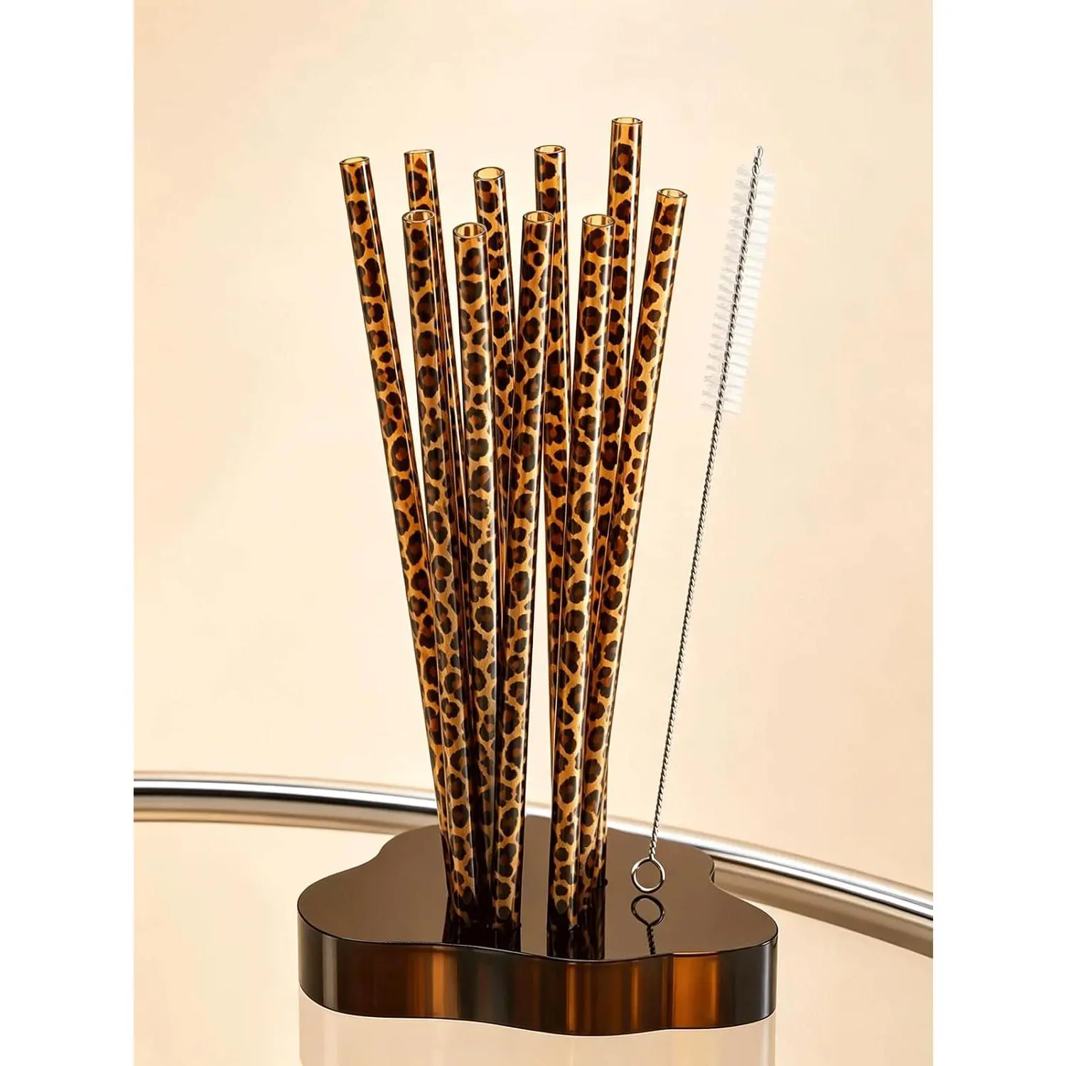 10 count  Leopard Straws Cute  Print Straws | Hard Plastic   Straws with Cleaning Brush Fun Leopard Print Straws for  Print Birthday Party Decoration
