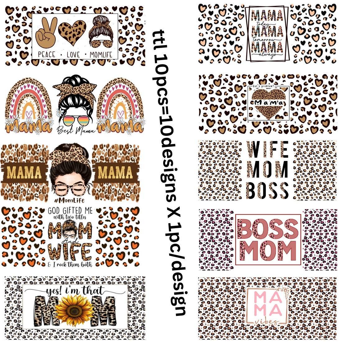 Mom Style Design UV DTF Transfer Sticker, 10pcs/set Waterproof Self Adhesive Sticker, Decorative Sticker for Glass Cup & Bottle, Crafts Cup Stickers