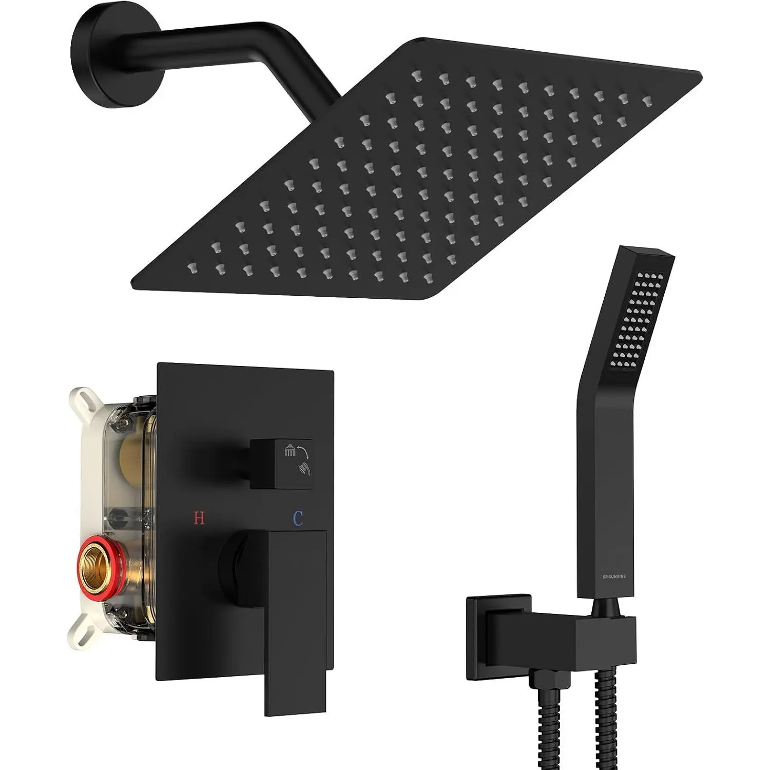 Shower Faucet - 8 Inch Shower System with Rain Shower  and Handheld  - Shower Faucet Trim Repair Kits with Diverter Valve -  Metal Shower Set - Matte Black