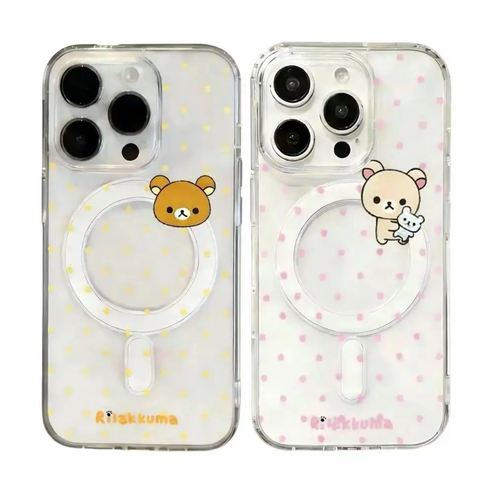 Cute Y2K Cartoon Rilakkuma Bright Polka Dots Lovely INS Magsafe Phone Cases For iPhone 17 Promax 17Air 16 Plus 15 14 13 12 11 Pro & Samsung Galaxy S26 Ultra S25 S24 S23 FE Plus EDGE Anti-Drop Anti-Fall Transparent Shockproof Smartphone Back Cover