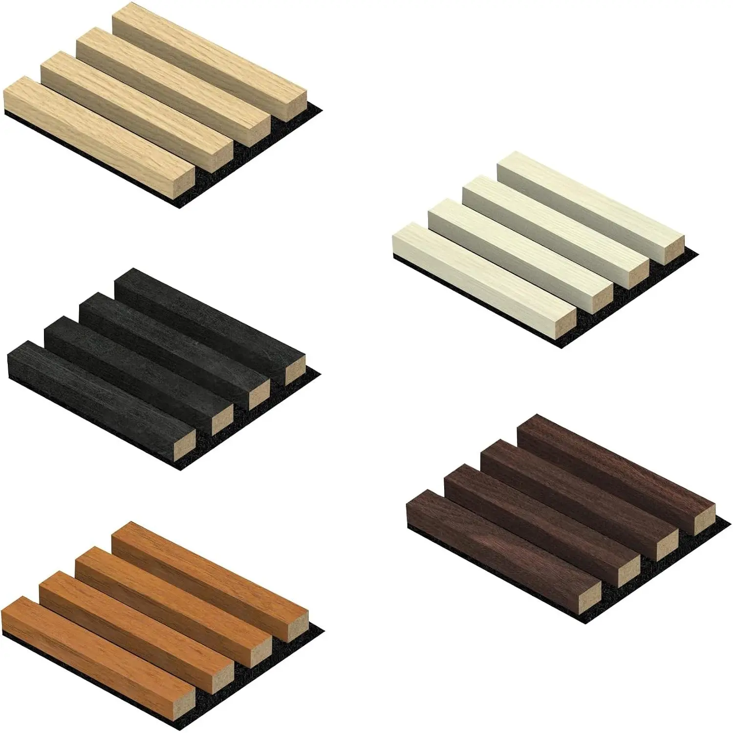 5-Pack Sample Acoustic  Panels for Wall and Ceiling Panel, Soundproof  Slat Panels- 5 Colors, 5.9"×4.7"(15×12cm)