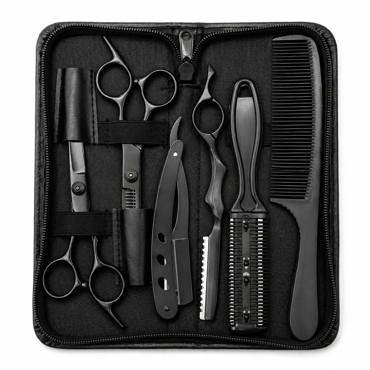 6 Piece Adult Professional Haircut Kit, Stainless Steel Barber Set, Thinning Shears, Razor Comb, Texture Tool, Salon and Home Use