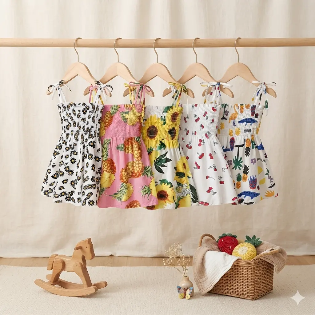 Kids Girls Sling Dress Summer Fashion Sleeveless Print Dress Children Girls Stylish Dress for Daily Wear