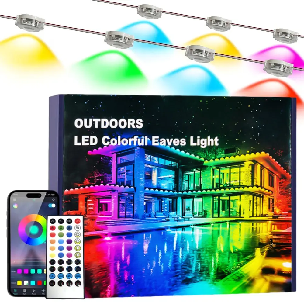 50FT/100FT Waterproof Smart Eave Lighting, IP67 Permanent Outdoor RGB String Lights, with App/Remote Control Eaves Light, Smart RGB+IC DIY Scenes Modes for House Roof Decor, Party, Garden