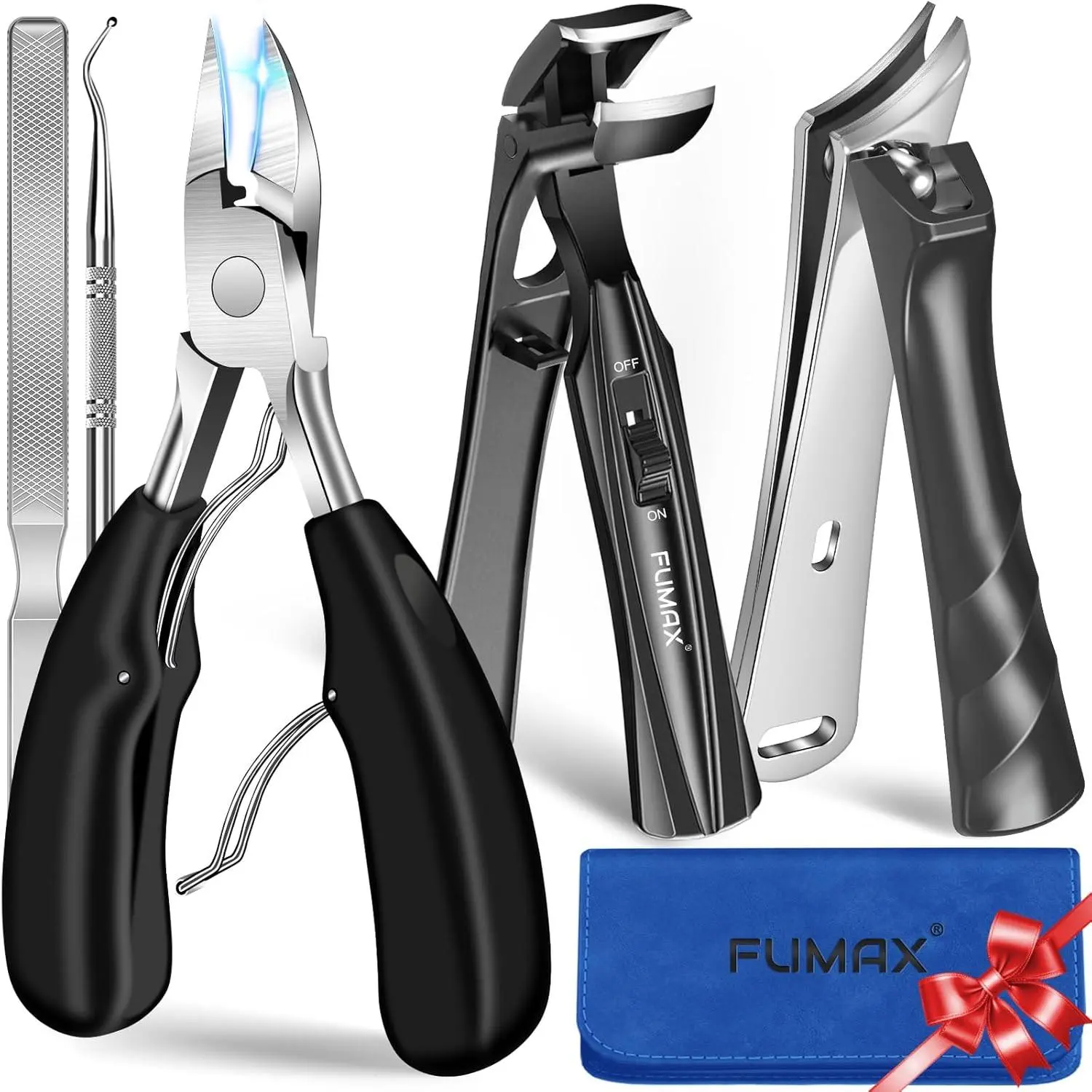 Toenail Clippers for Thick Toenails for Seniors, Angled Large Nail Clippers Set for Men, Heavy Duty Ingrown Toe Nail Clippers with Wide Opening, Long Handle, Ergonomic Head, Gifts for Men & Women
