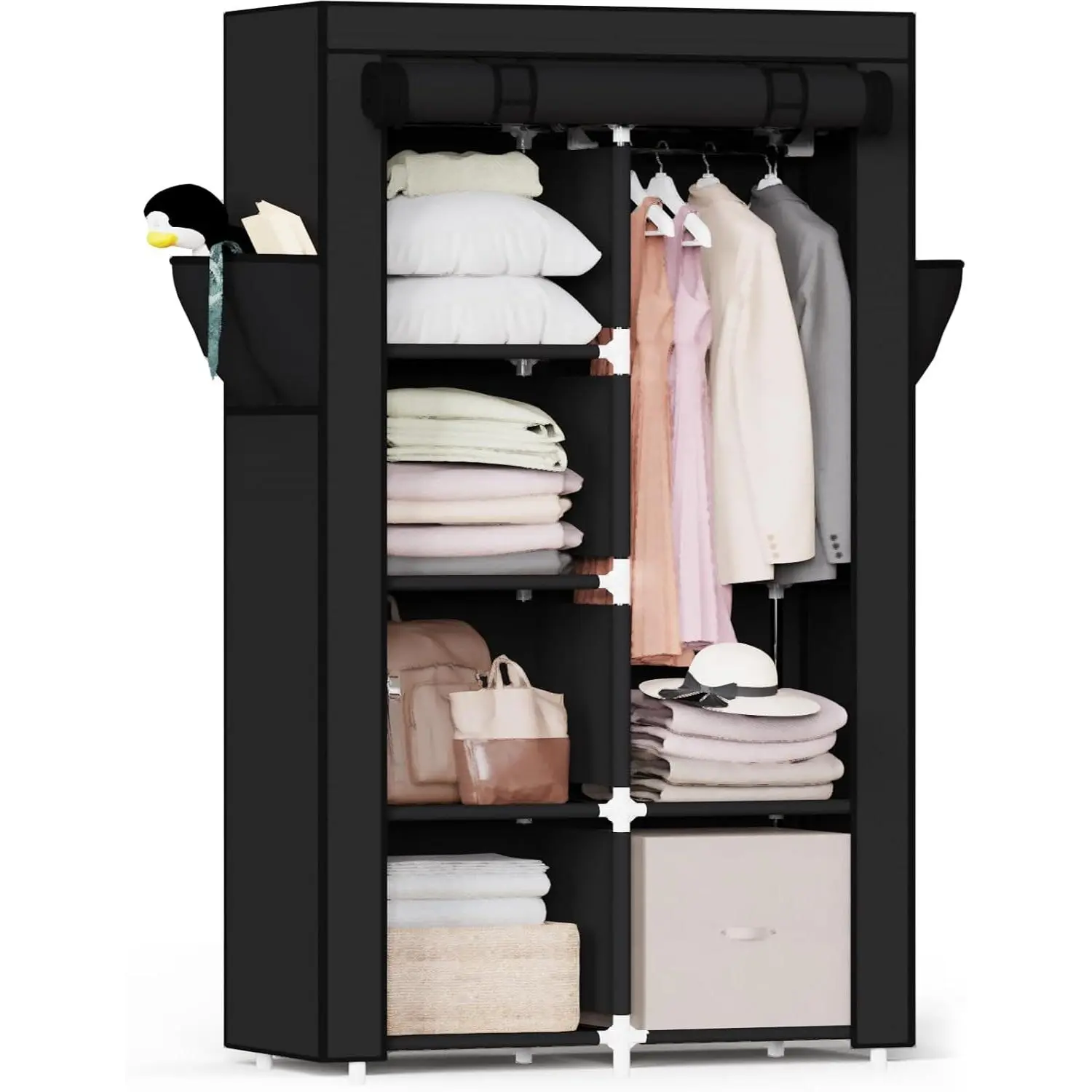 Portable Closet,Wardrobe Closet,Wardrobe,Portable Closets for  Clothes,for Bedroom and Living Room, Black, 2 Rows, 34" W x 18" D x 64" H
