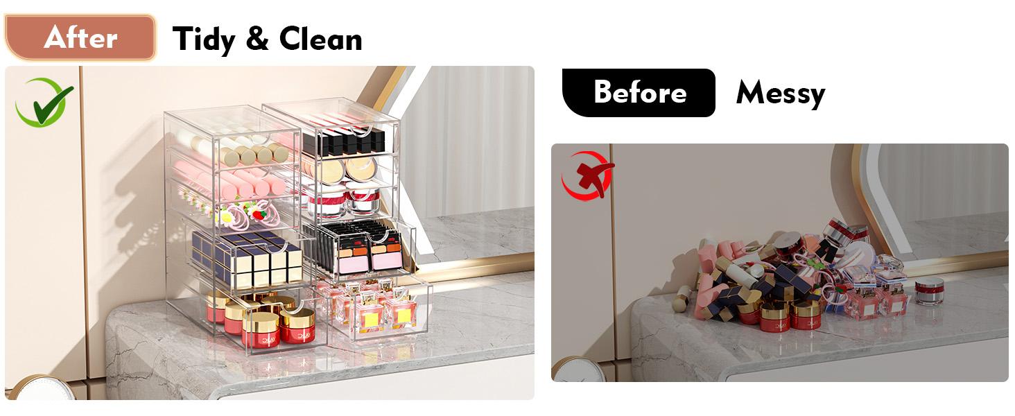 Makeup Organizer, 30 Drawers Acrylic Clear Drawer Organizer, Clear Makeup Organizer, Plastic Storage Drawers for Vanity, Bathroom, Closet, Desk