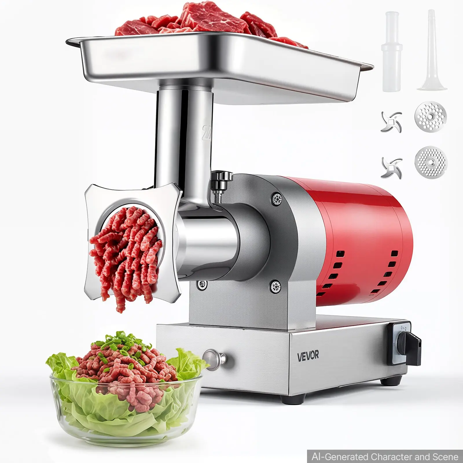 【toolupgrade】VEVOR Electric Meat Grinder, 661 Lbs/Hour800 W Meat Grinder Machine, 1.5 HP Electric Meat Mincer with 2 Grinding Plates, Sausage Kit Set Meat Grinder Heavy Duty, Home Kitchen Commercial Use Red