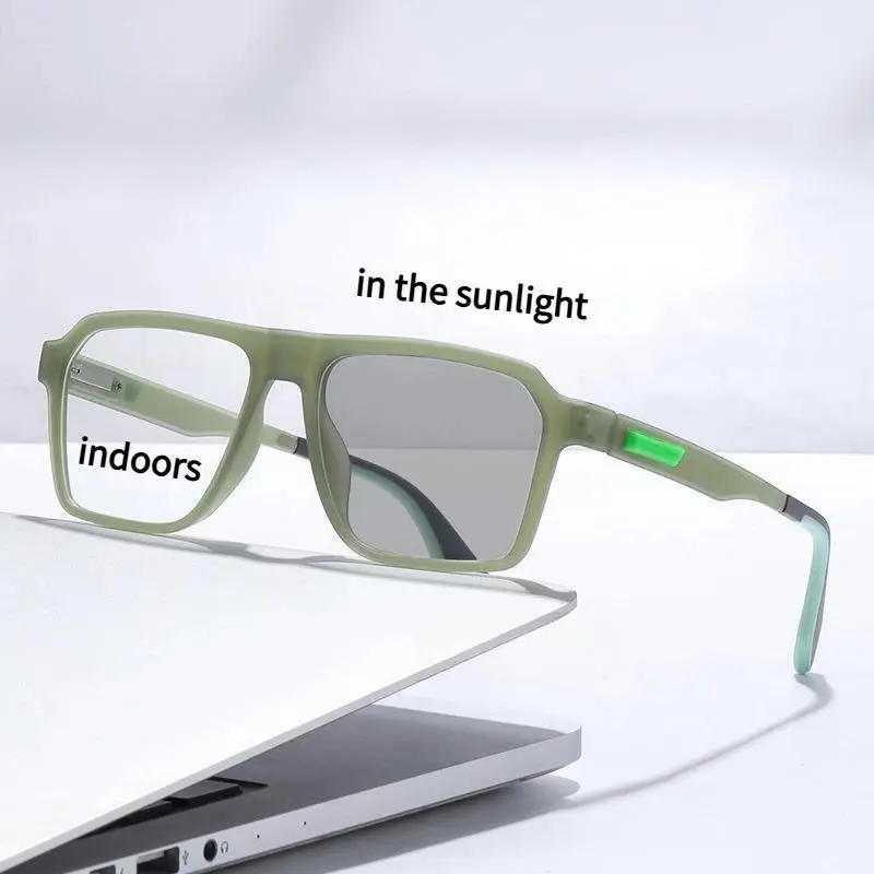 MDOD Photochromic Myopia Glasses Spring Eyeglass Legs, Anti Slip Eyeglass Frame Myopia Multiple Degrees To Choose From