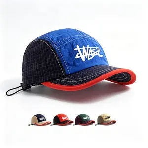 Men's Short Brim Color-Block Summer Lightweight Quick-Dry Five-Panel Baseball Cap for Outdoor Running and Sports