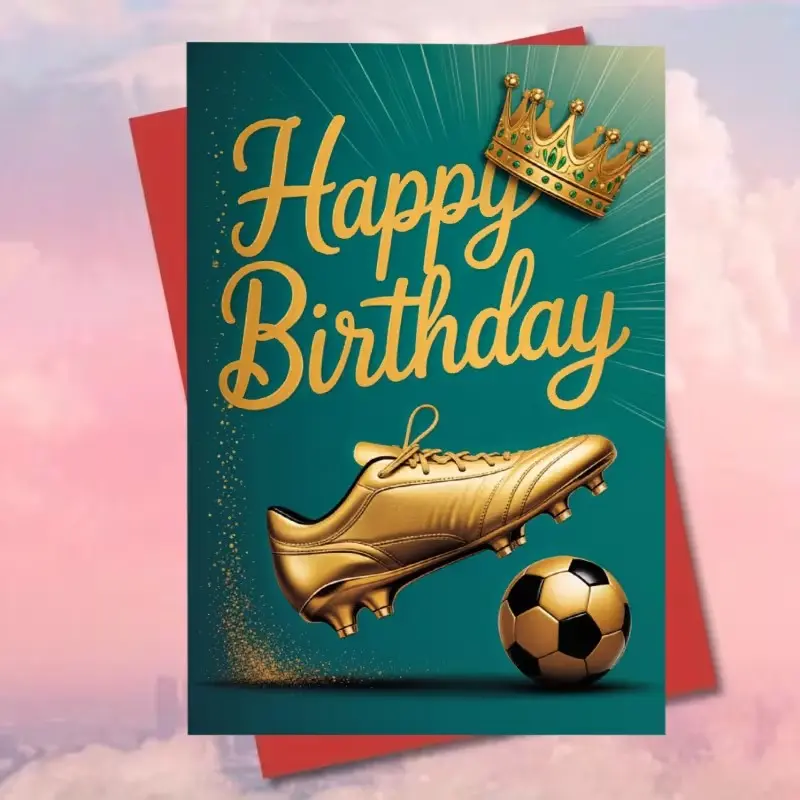 1 SET Soccer-Themed Birthday Cards—Perfect for soccer fans—Featuring a gold soccer cleat and crown design with “Happy Birthday” text—Soccer-themed decorations—Great for soccer players—Paper cards—Perfect for school Halloween celebrations.
