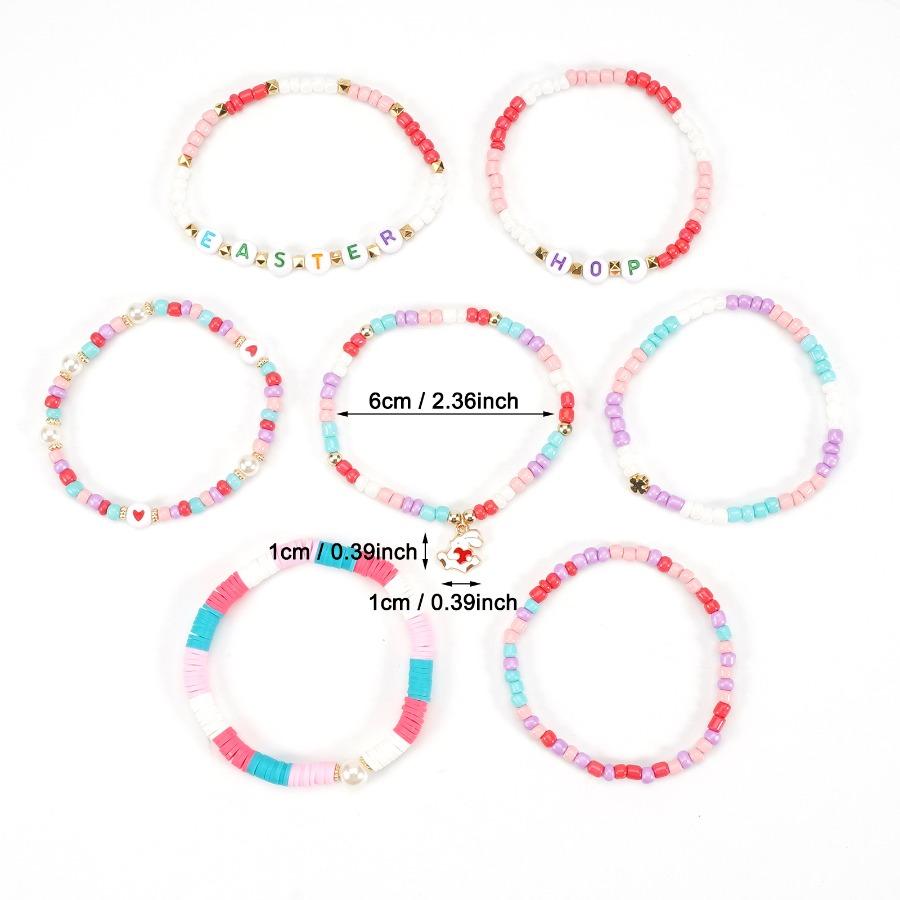 Easter Bracelet Rabbit Pendant Rice Bead Multi-layer Bracelet, Easter Bracelet Easter Rabbit Egg Soft Pottery Beaded Bracelet, Holiday Party Bracelet