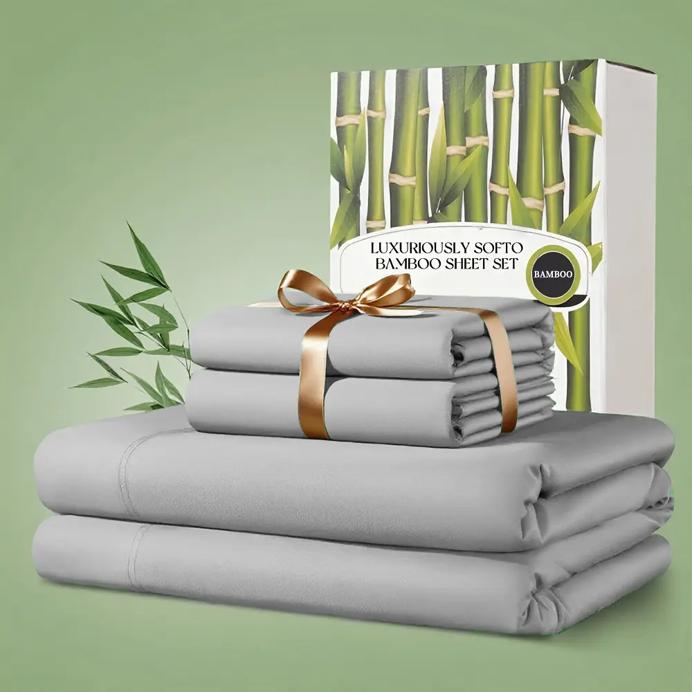 OS OMYSTYLE  4Pcs Bamboo Cooling Bedding - Extra Deep Pocket Breathable And Cooling For Hot Sleepers And Sweats, Pillowcases, Flat Sheet And Fitted Sheet - A Perfect Gift for Men,Women,Queen And King Sizes, Next Day Delivery