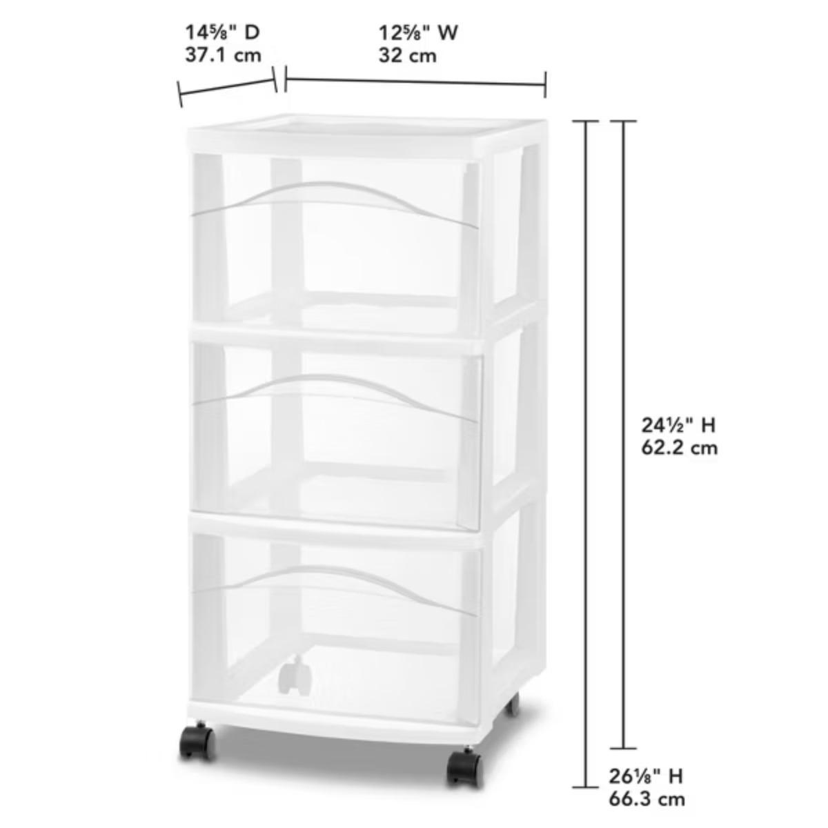 Medium Three-Drawer Cart Doubles as a nightstand, dresser, or efficient use of closet space. Lightweight Organiser