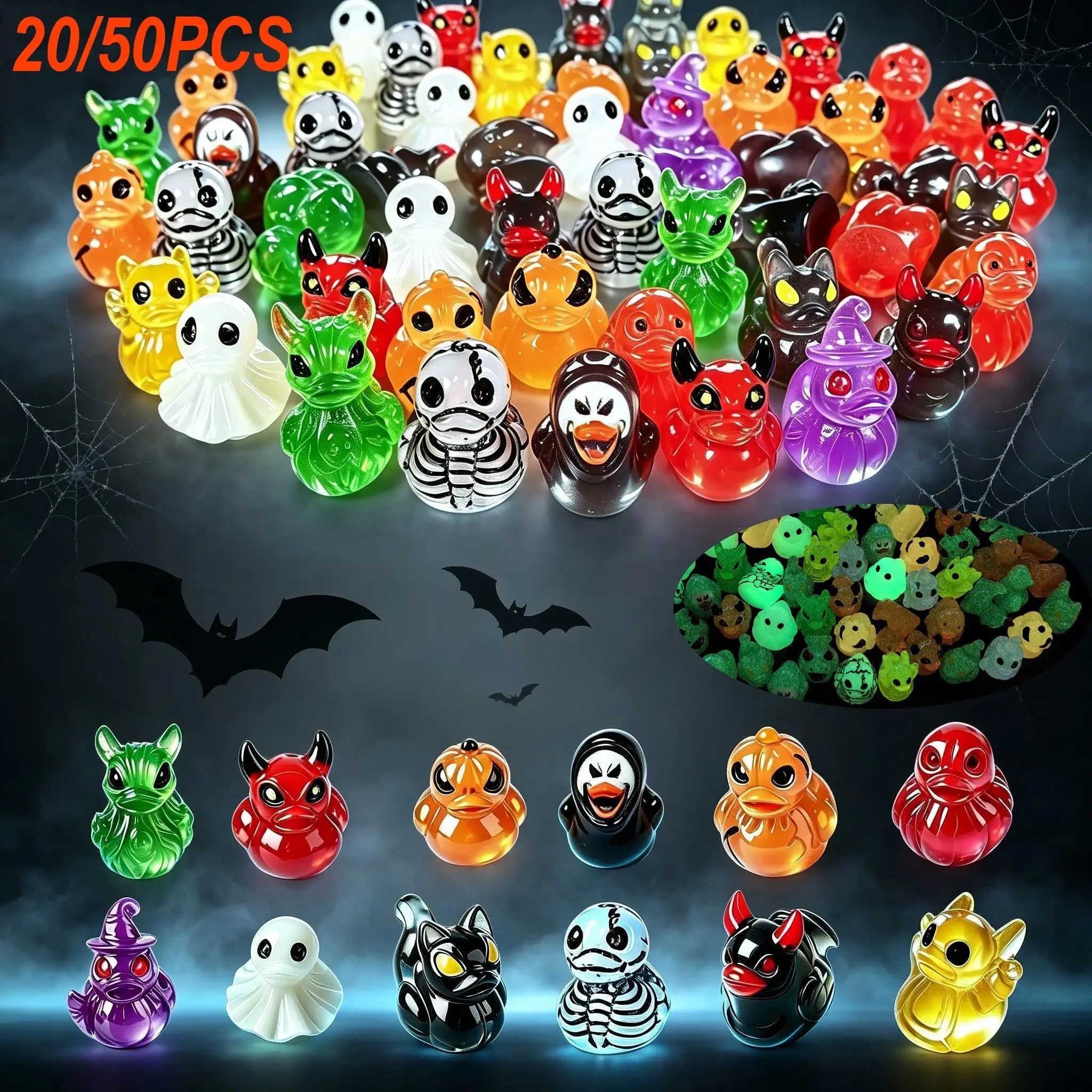 Mini Devil/ghost/skeleton Glow-In-The-Dark Resin Ducks, Cute Figurines, Duck Statues, Cute Haunting Desktop Decor, Mini Garden Ornament, Halloween/christmas Decoration