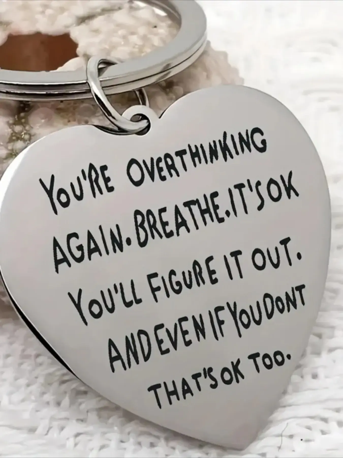 Mental Health Awareness Keychain, Love-Themed Carved Design, Inspirational Quotes, Stainless Steel, Gift for Friends & Family