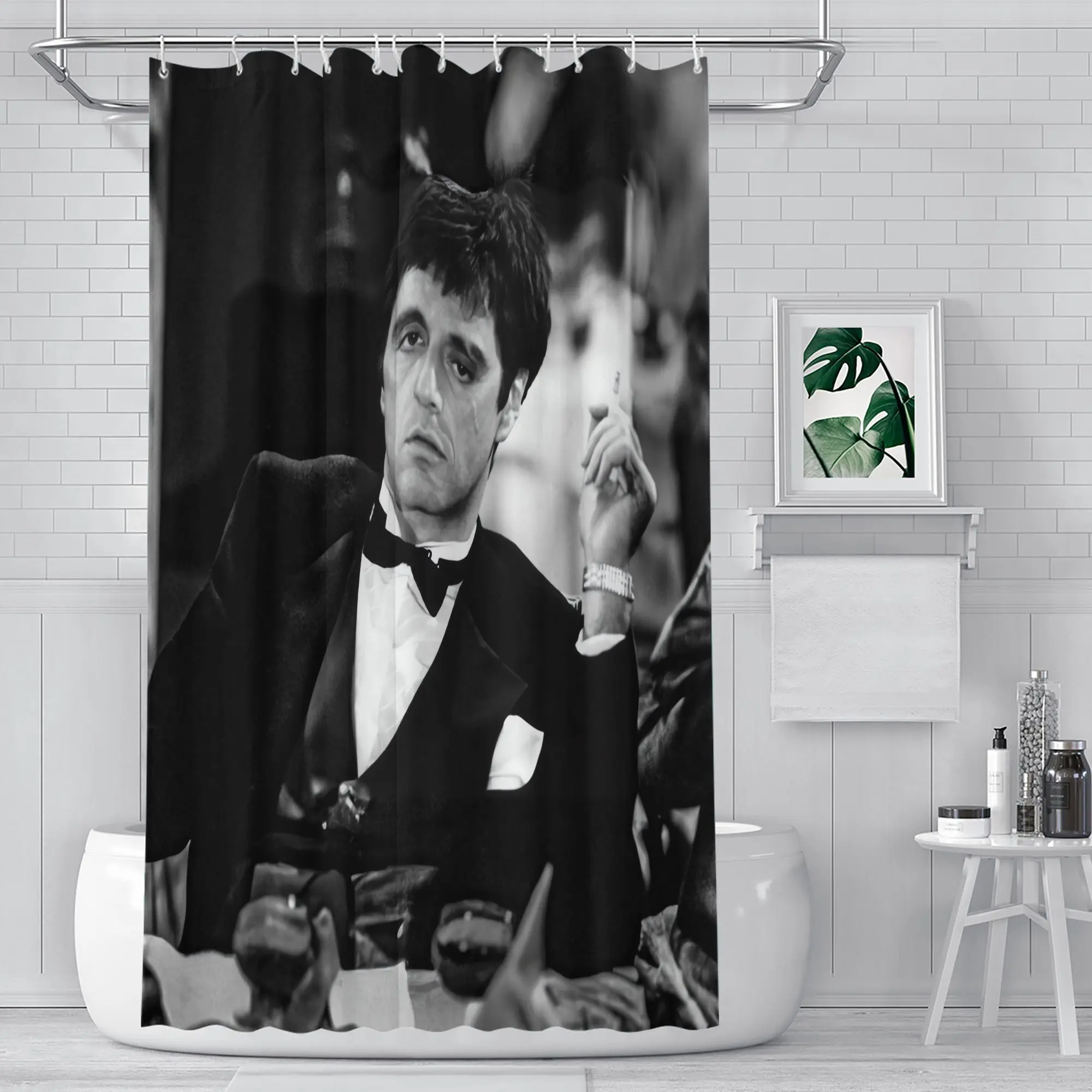 "Scarface" Movie Themed Shower Curtain - Al Pacino Iconic Portrait, Retro Black and White Aesthetic, Waterproof Polyester Fabric Bathroom Decor