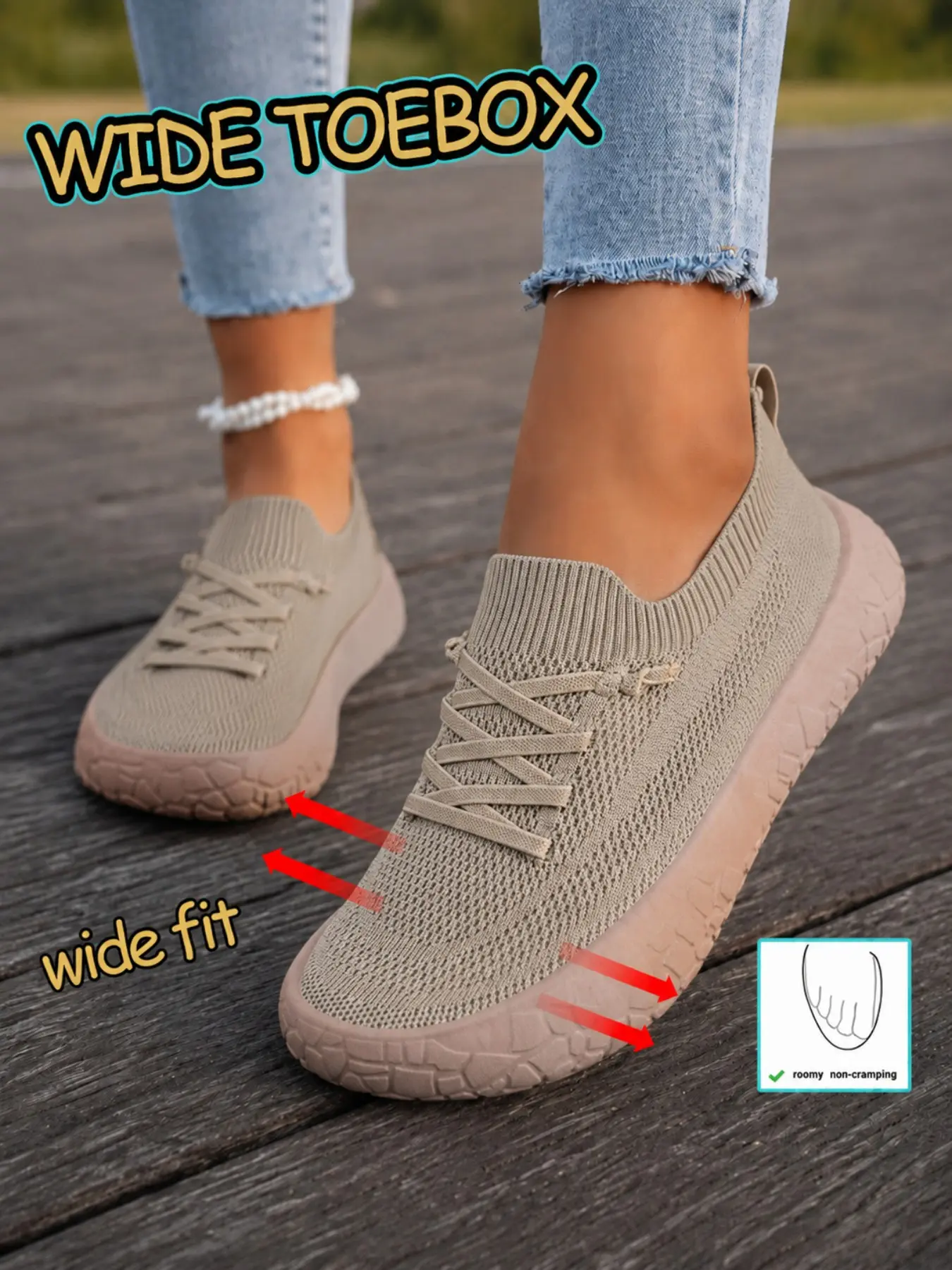 Women's Flyknit Breathable Thickened Sole Slip-On Casual Rubber Shoes, Anti-Slip Walking Flats, Multi-Color Options for Spring Footwear