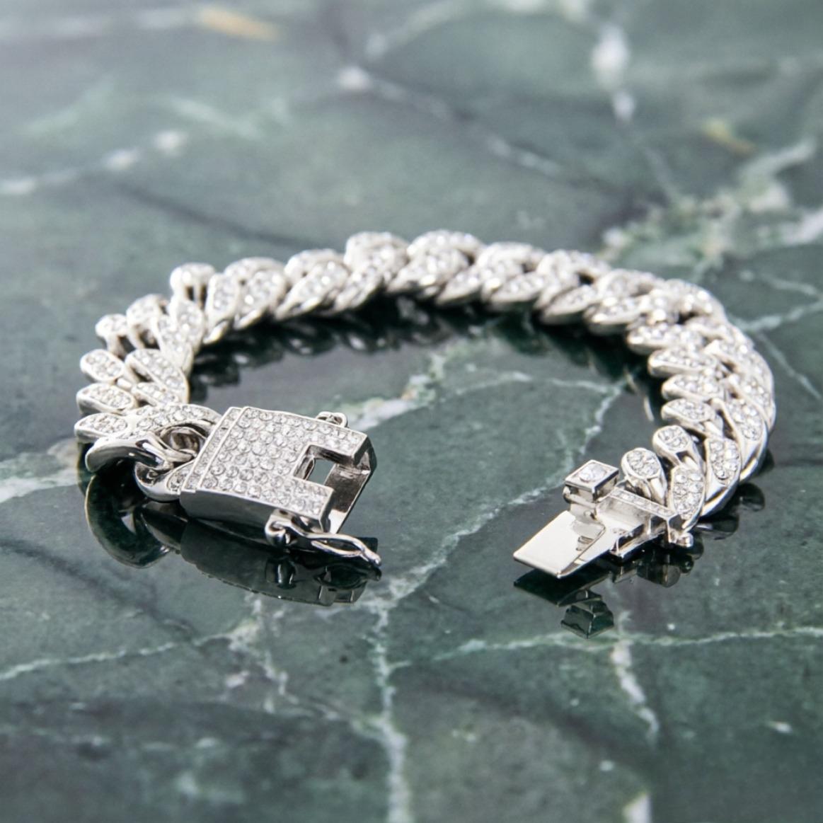 Hip Hop Shiny Moissanite Cuban Link Chain Bracelets for Women Men, Gold Color Punk Wristband Jewelry Gift, Trendy Luxury Style Popular