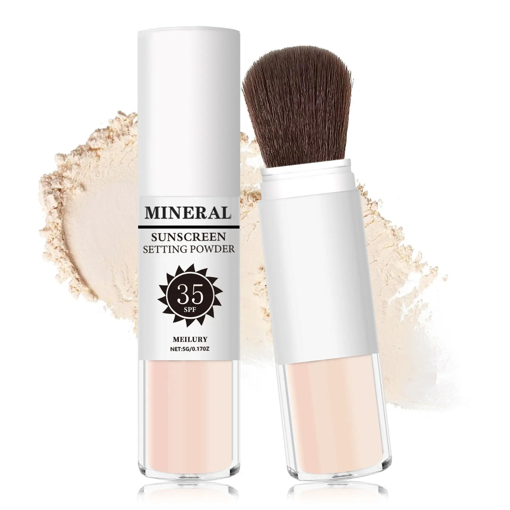 Sunscreen Setting Powder SPF 35, Cosmetic Mineral Brush Powder for Face & Scalp, Oil Control, Natural Matte Finish, Translucent, Lightweight, Breathable