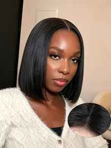 4*4 Bob Human Hair Short Straight Wig, Summer Wig Lace Hairline Natural Looking Part, Breathable Wig Cap Beginner Friendly for Daily and Party Multiple Colors 10 Inch