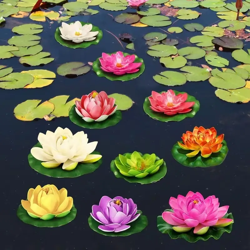 Random Color 6pcs Floating Lotus Decor, Artificial Fake Plants, Realistic Water Lily Flowers for Fish Tank, Bathtub, Fountain, Pool, Garden Pond, Diwali Decoration, Gift Idea