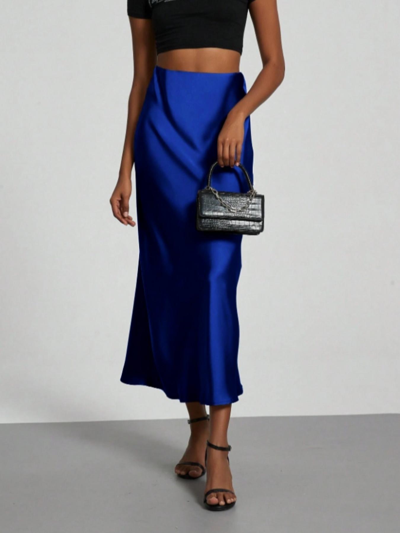 Women's Solid Color Satin Slim Skirt, Elegant Fashion Skirt for Work Office Business, Ladies Clothes for All Seasons