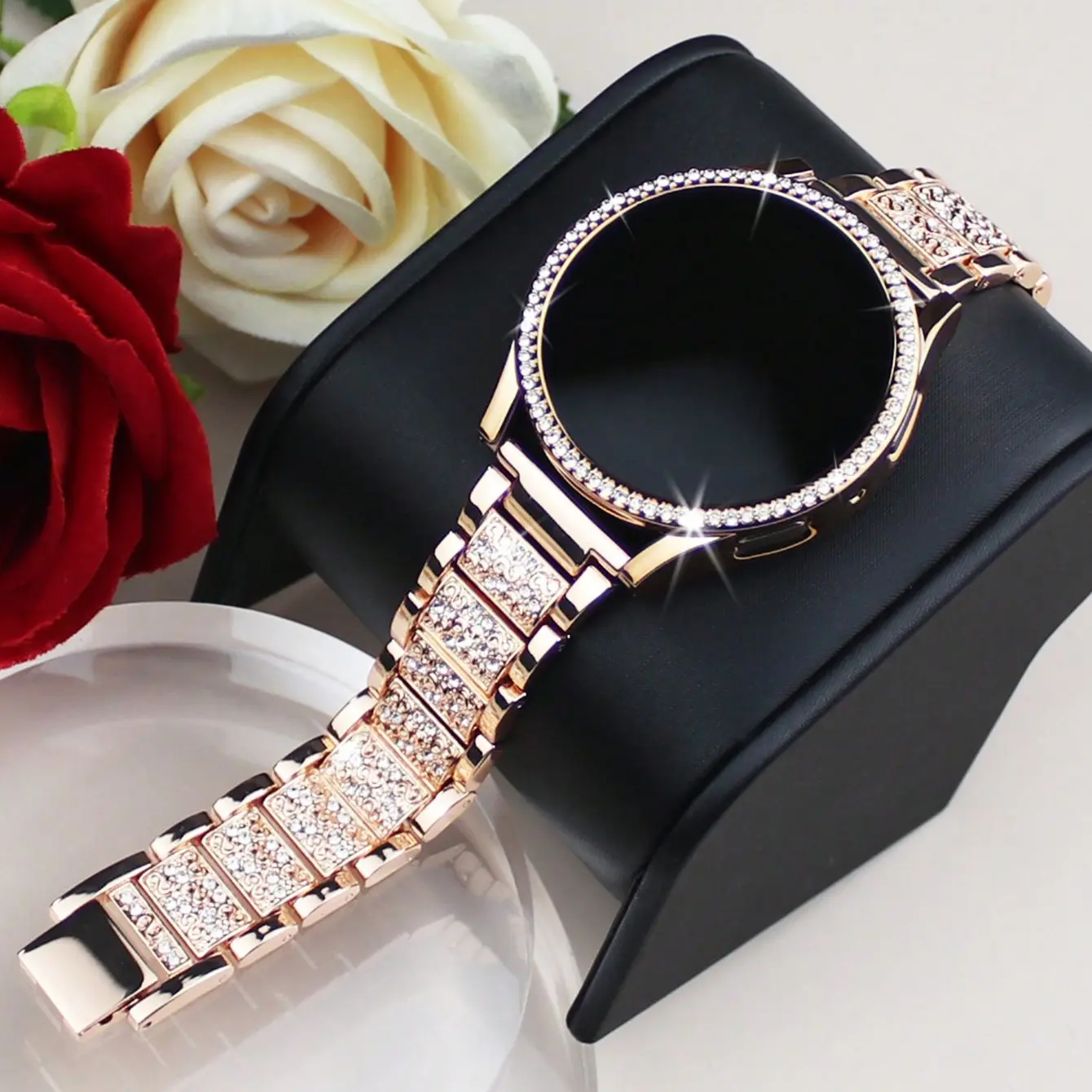 Suitable for Samsung Watch 4/5/6/7/8/9 Watch Straps Full of Rhinestones, Fashionable And Bright Bling Watch Straps Single Row Rhinestone Protective Case And Watch Remover 40mm 44mm