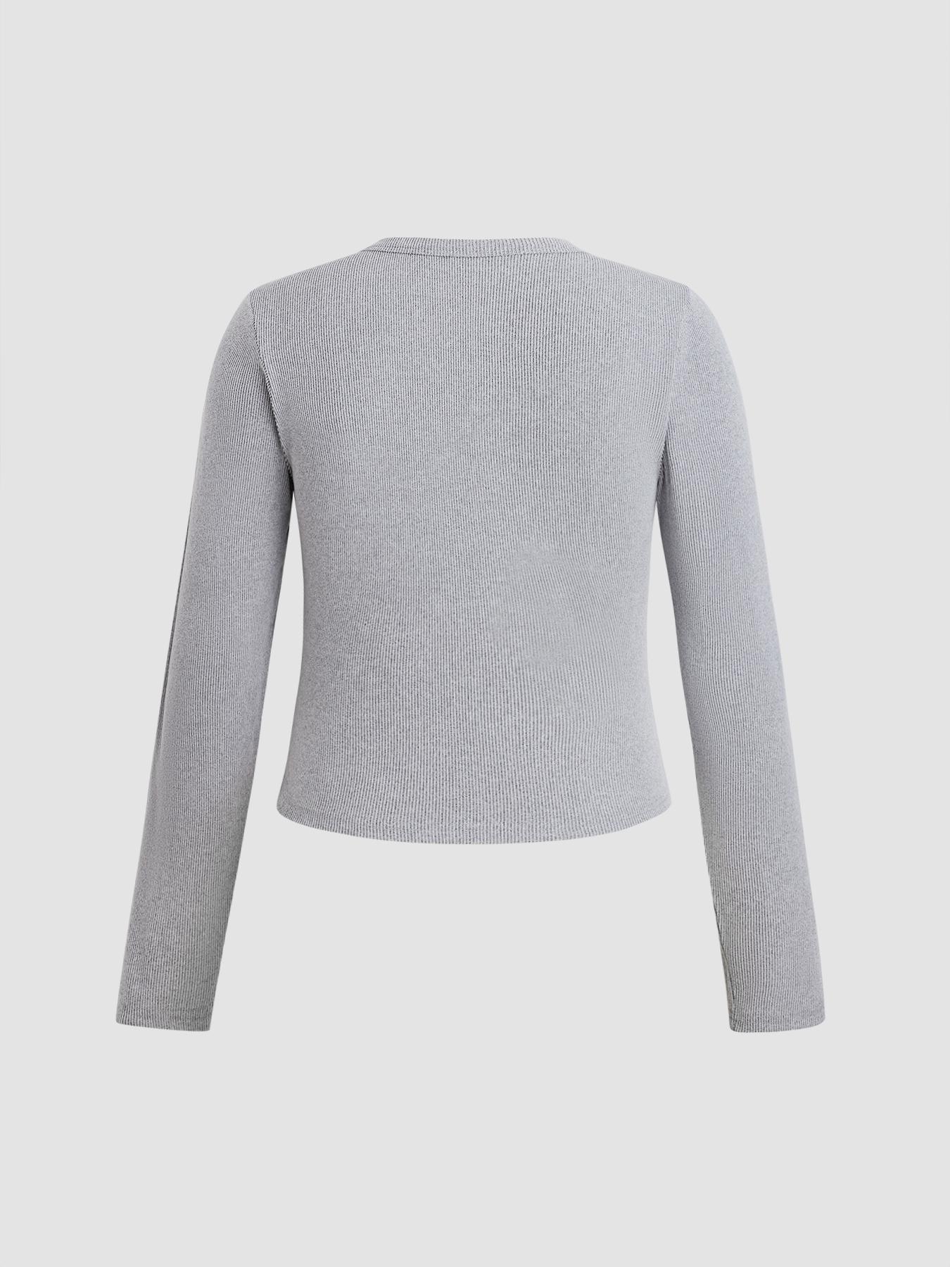 【Plus Size】 Solid Color Ribbed Button Front Cardigan, Casual Long Sleeve Round Neck Knitwear for Spring & Fall, Women's Tops for Daily Wear