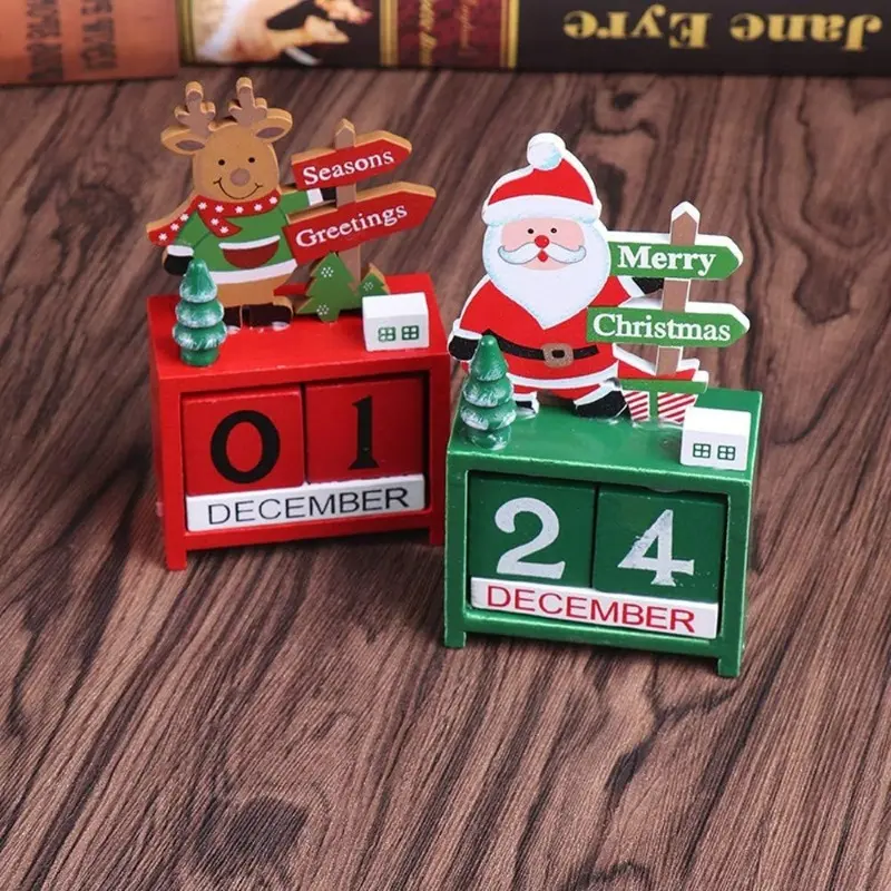 Wooden Christmas Theme Calendar Advent Countdown, Painted Blocks, Holiday Decor, DIY Desktop Decoration