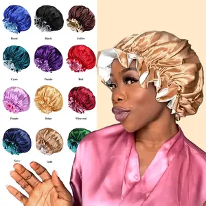 Reversible Two-Tone Ruffle Edge Satin Bonnet Oversized Dome Anti Frizz Night Hair Cap For Long Thick Braided Hair