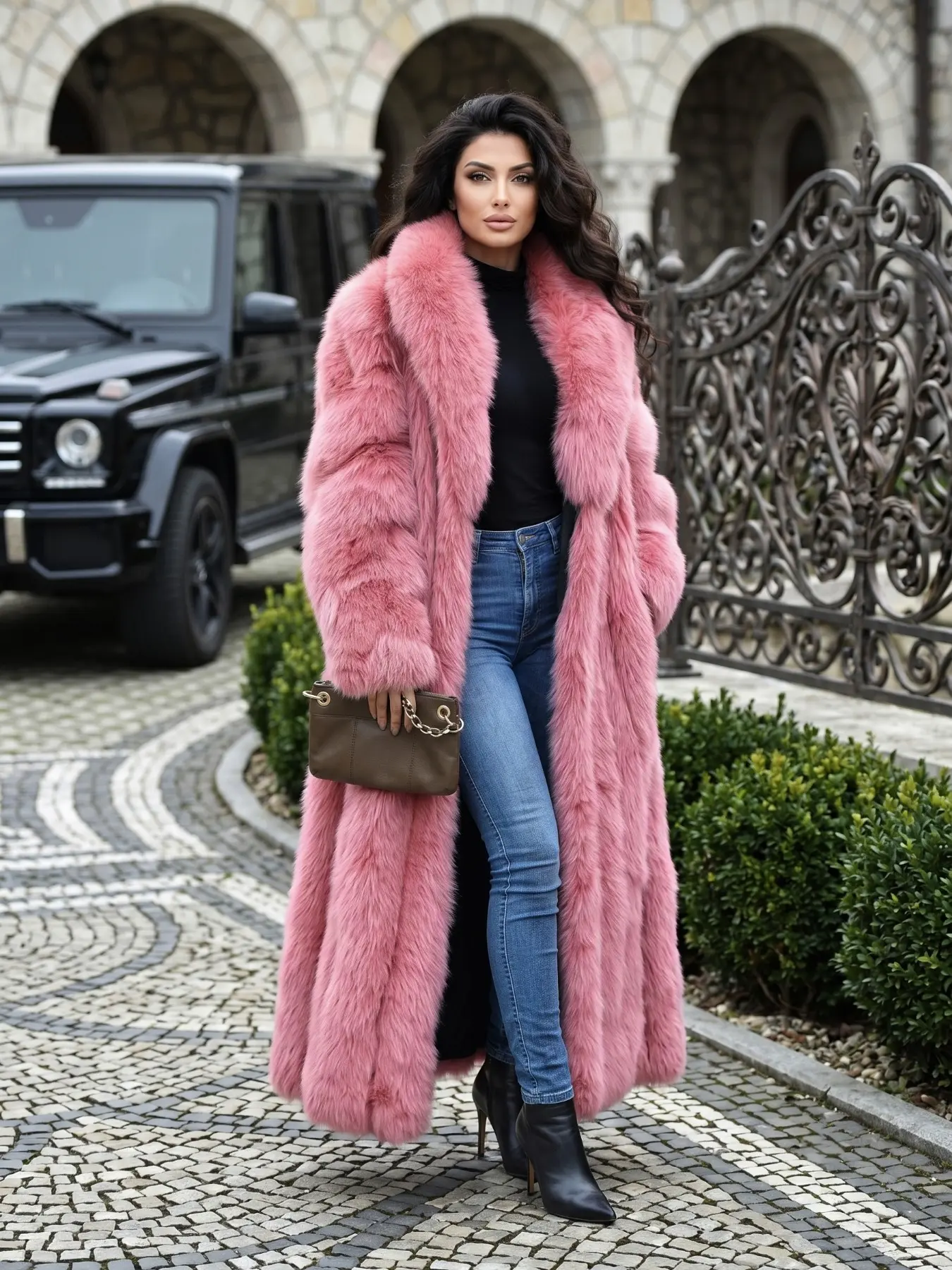 Women's Long Faux Fur Coat Jackets, Elegant Loose‑Fit Silhouette, Tie‑Dye Pattern, Multi‑Color Available, Hook‑and‑Bar Closure, 100% Polyester Fabric, Casual Fall Winter Outerwear