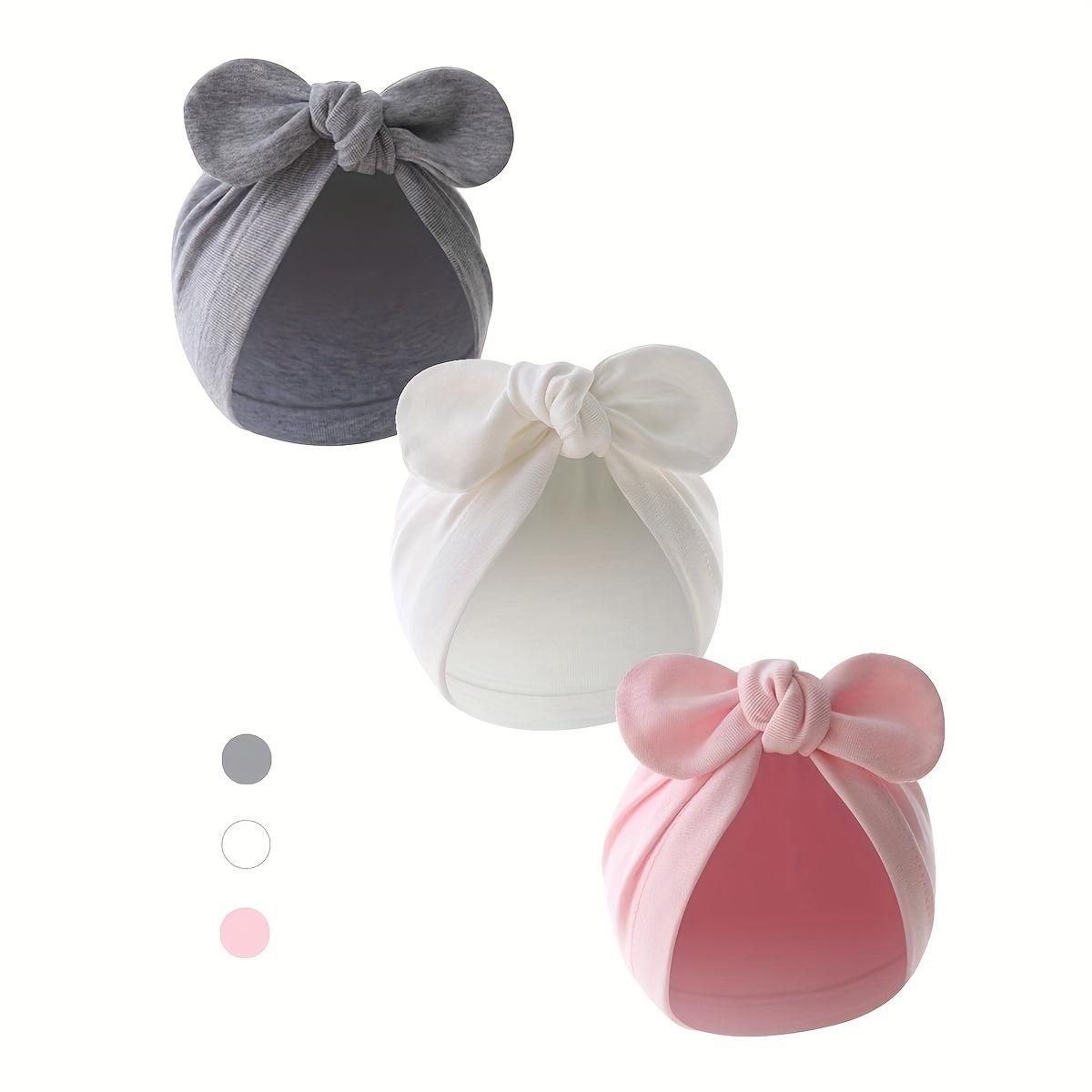 A Set of Three Soft Hats Newborns, Including a Knotted And Multi-Colored Cotton Bath Hats Infants